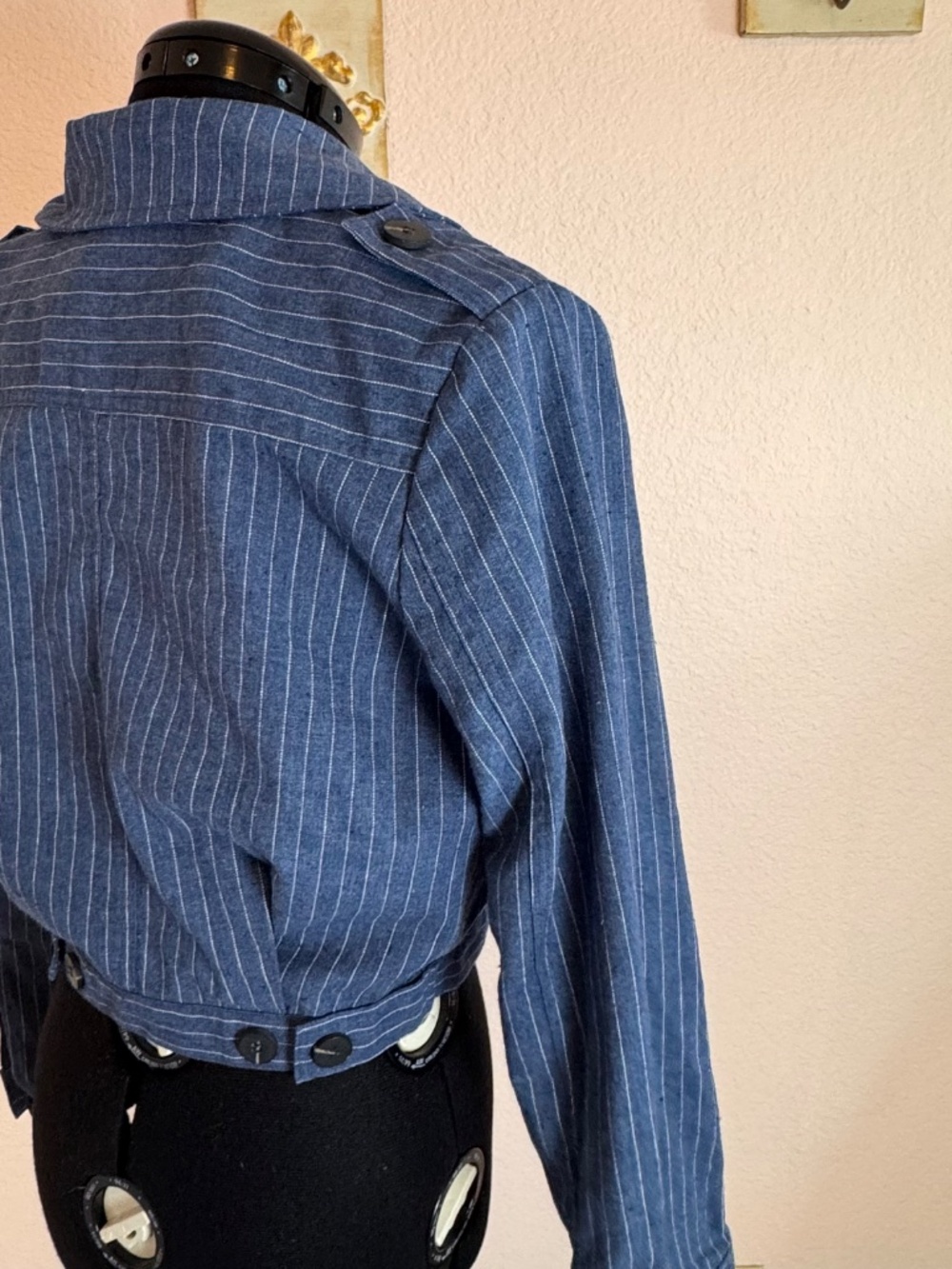 Nautical linen cotton blend Moon River Anthropologie blue stripe jacket Sm. - Picture 4 of 11